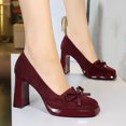 thumbnail image 6 of Women Square Toe High Heels 9CM Sexy Pumps Faux Suede Bowknot Ladies Wedding Shoes for Bride Prom Party, 6 of 7