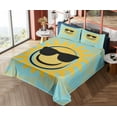 thumbnail image 4 of Ambesonne Emoji Fitted & Top Sheet Set with Shams, Summer Character Sunglasses, Mustard Pale Blue and Black, 4 of 5