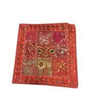 Mogul Vintage Cushion Covers Bohemian Decor Embroidered Sequin Orange Pillow Case 16"x16"