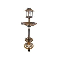 Birdbath Vintage Gold Solar Lighted Pedestal Bird Bath Garden Fountain Planter Decoration Accents