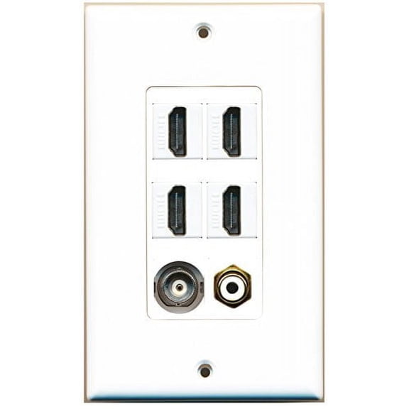 RiteAV - 4 Port HDMI 1 RCA White 1 BNC Wall Plate Decorative