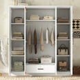 thumbnail image 3 of Wardrobe Closet, 67.9" Tall Storage Cabinet with Mirror Doors and Hanging Rod, Bedroom Armoire Clothes Organizer with Drawer, White, 3 of 9
