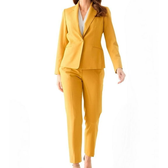 Le Suit Women's Two Button Blazer & Pant, 2pc Set, Saffron