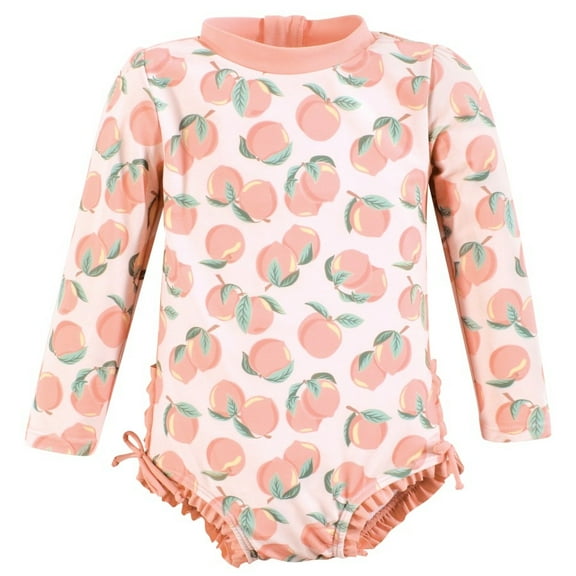Hudson Baby Girls Rashguard Toddler Swimsuit, Pink Peach, 2T