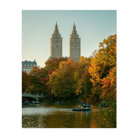 Autumn Color at The Lake, Central Park 01 - Manhattan New York Photography Unframed Wall Art Print 8 x 10 inches