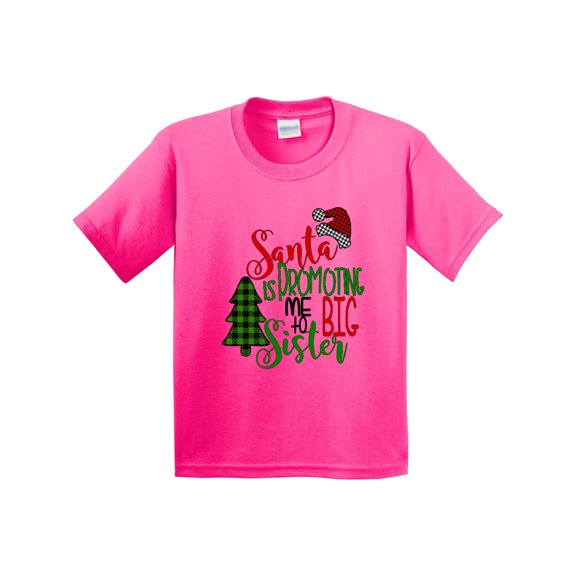 Inktastic Santa is Promoting Me to Big Sister Green Plaid Tree Youth T-Shirt