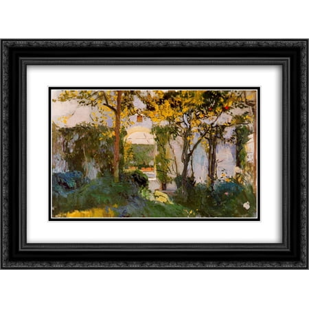 Joaquin Sorolla 2x Matted 24x20 Black Ornate Framed Art Print 'Old garden of the Alcazar in Seville'