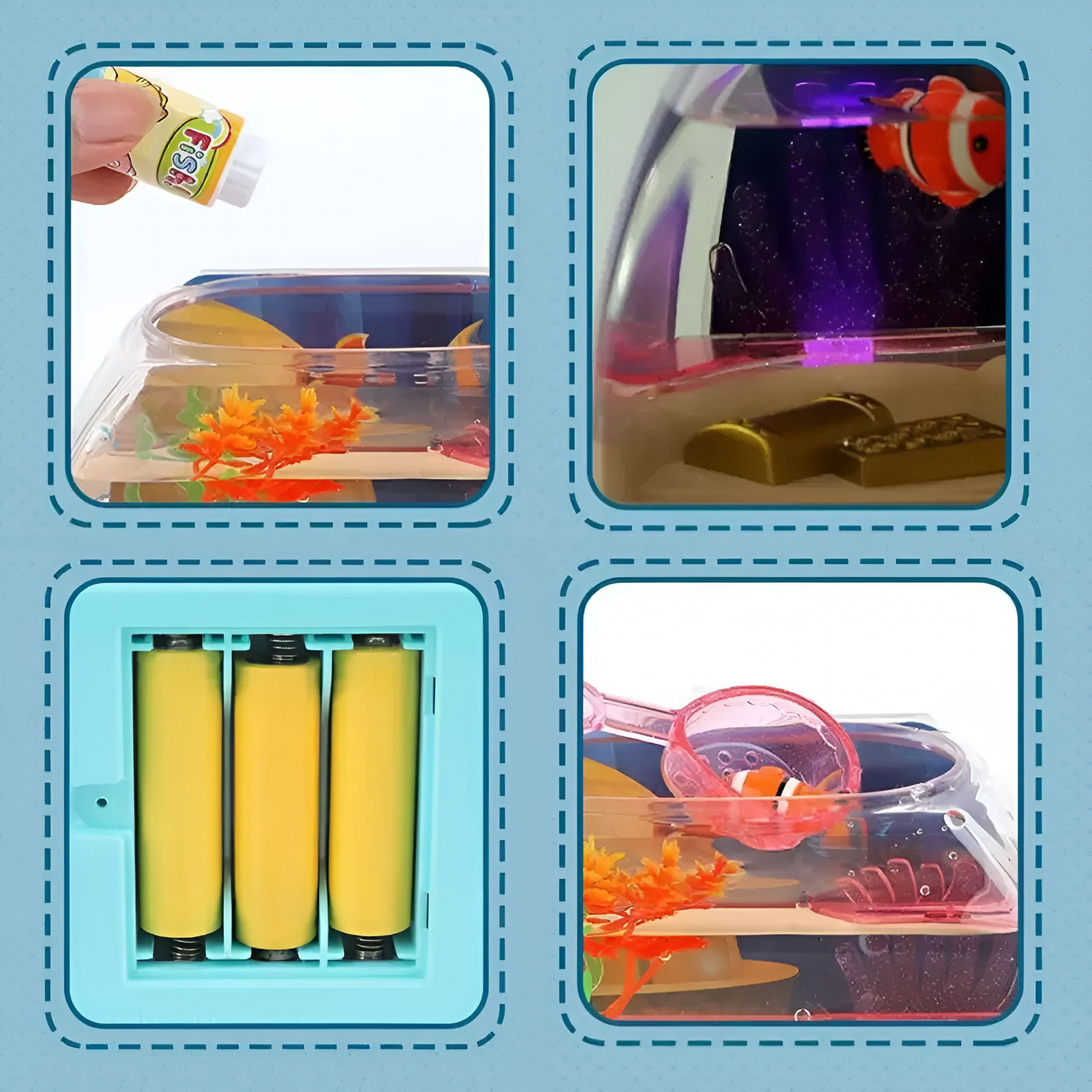 ACDANC Mini Aquarium for Kids Fishing Toys Artificial Fish Tank with Moving Fish,Light,Music,Fishing Rod Fishing Net Pretendplay Toy