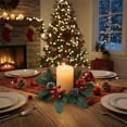 thumbnail image 2 of Christmas Candle Rings Wreath Norfolk Pine Garland Red Berry Pinecones Wreaths Artificial Berries Snowy Pine Garland Candle Ring Holder for Christmas Wedding Home Table 7.8Inch, 2 of 6