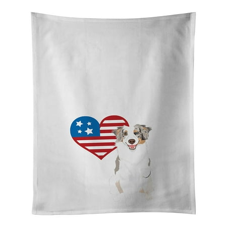 

Australian Shepherd Red Merle Tricolor #1 Patriotic White Kitchen Towel Set of 2 19 in x 28 in