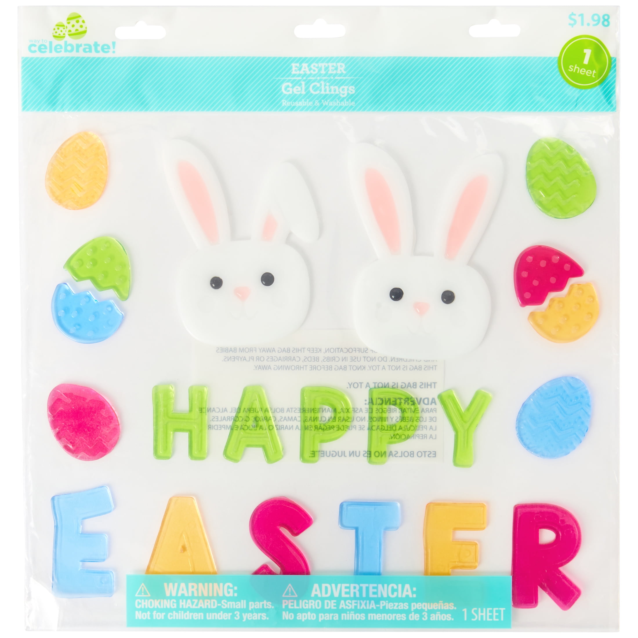 Way To Celebrate Easter Bunnies & Eggs Window Gel Clings
