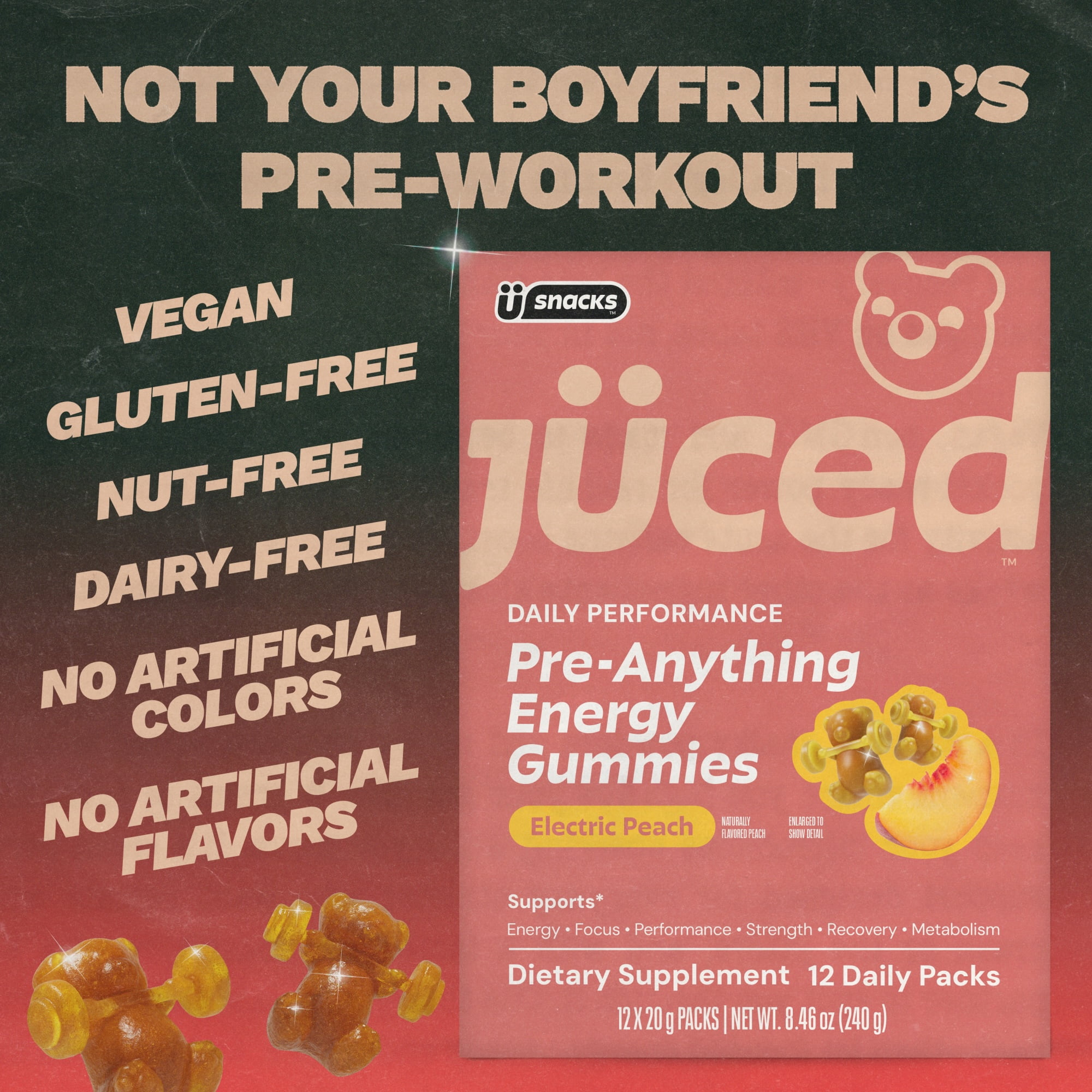 Juced by Gruns - Pre-Anything Gummies with 75mg of Caffeine - Supports Energy (12 Count)