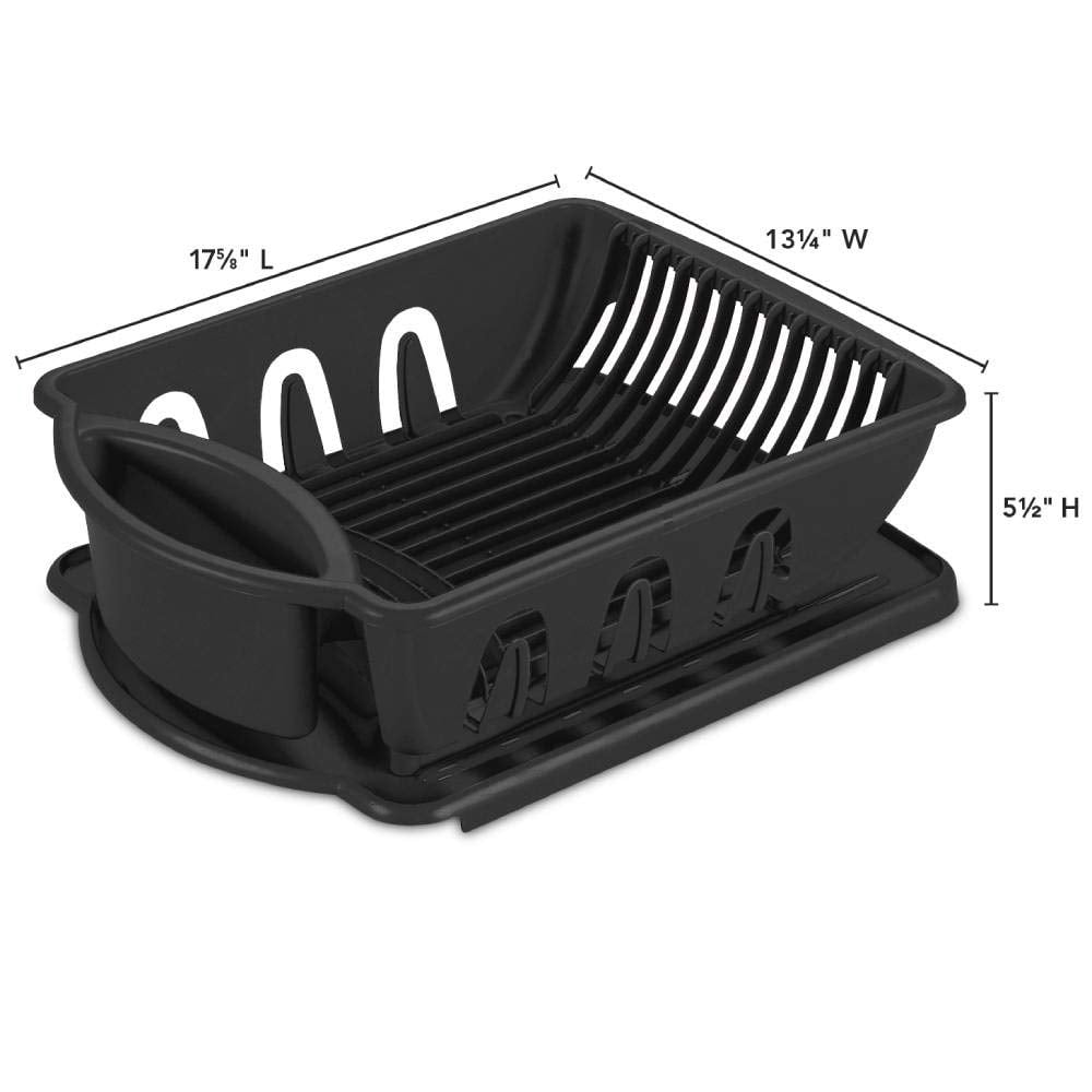 18"x13"x6" Heavy Duty Plastic Dish Drying Rack - Kitchen Counter Dish Drainer with Drainboard, Space-Saving Sink Side Organizer for Dishes, Utensils
