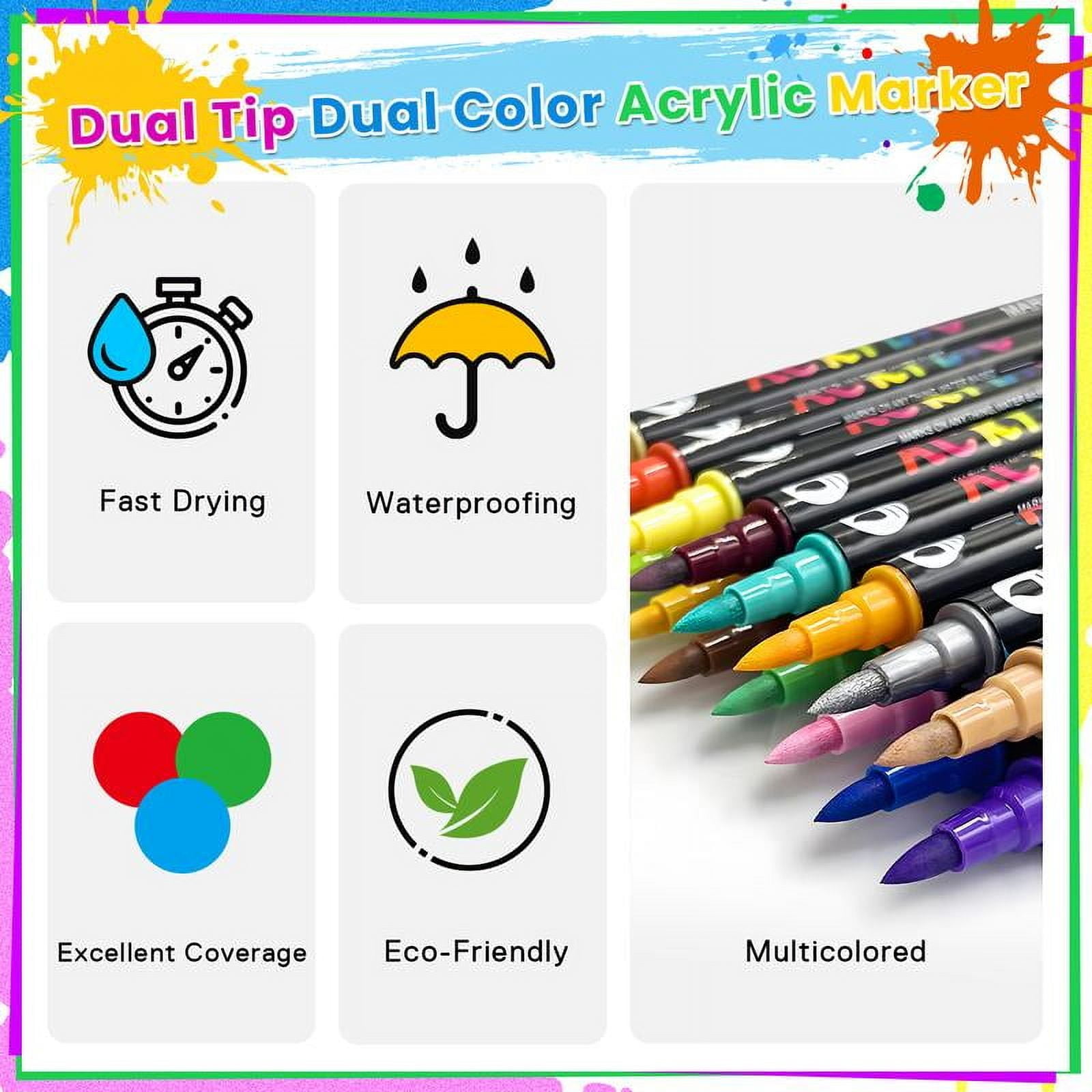 24/48/72 Dual Tip Acrylic Paint Markers Pens Set,Double Ended Drawing Art Pens For Rock,Ceramic,Wood,Canvas,Plastic,Glass,Stone,DIY Crafts Gift.Easter gifts, egg decorations