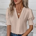 thumbnail image 2 of QHWAUAKFBN T Shirts For Women Trendy Graphic Summer New V Neck Style Bubble Sleeves Solid Color Tshirts Top, 2 of 5