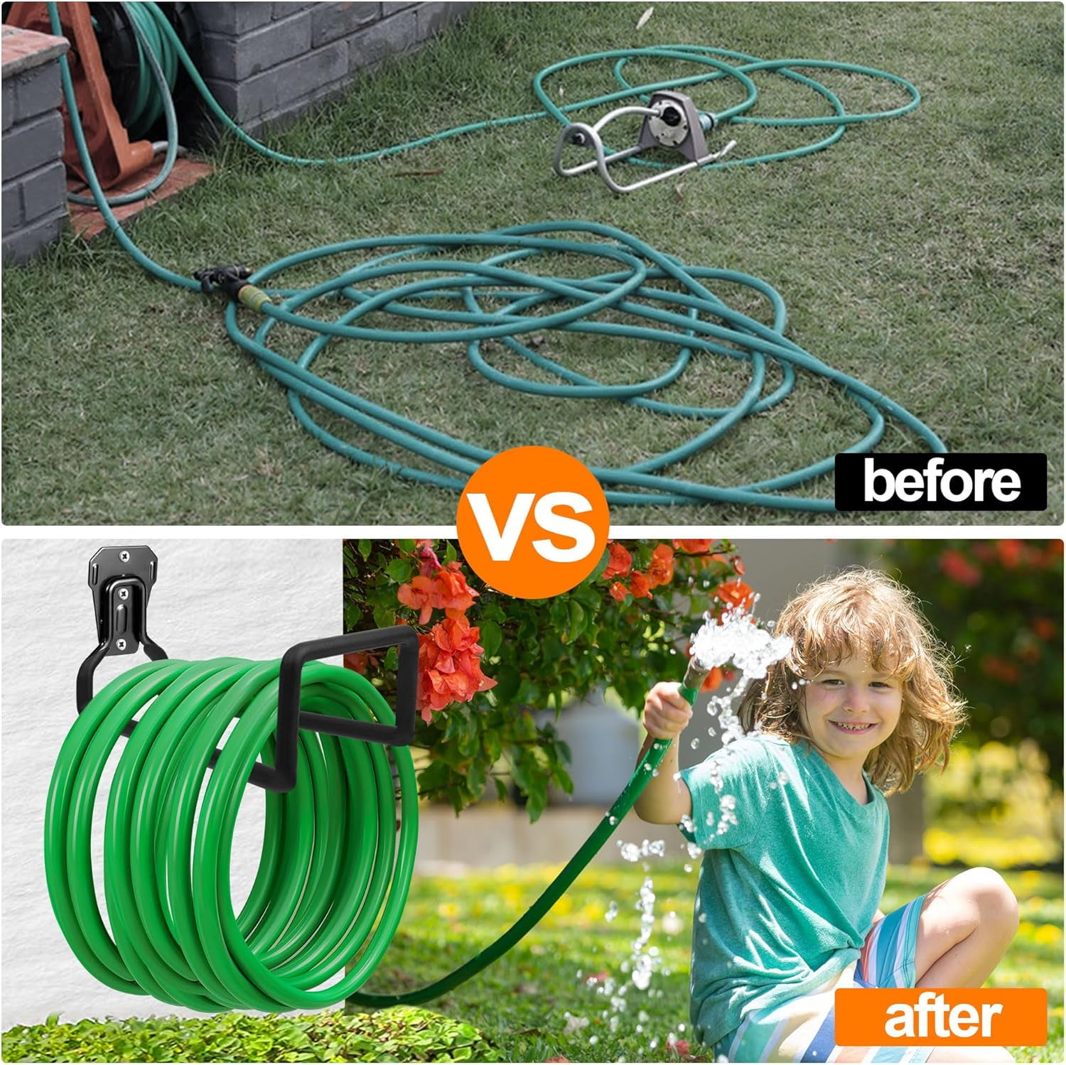 2pcs Garden Hose Holder Wall Mount - Metal Garden Hose Reel Sturdy Water Hose Holders for Outside Yard, Heavy Duty Hose Hanger for Water Hose Storage (2pcs Black)