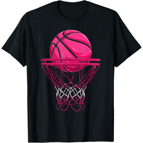 Vintage Pink Basketball Desgin For Women Girl T-Shirt Size S-5XL