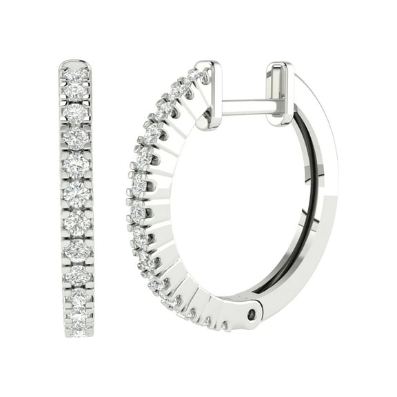 Sterling Silver with Natural White Diamond Hoop Earring