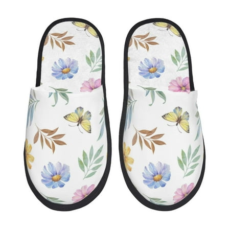 

House Slippers for Women Men - Daisy Butterfly Leaf Warm Non-slip Mens Womens Slippers Cozy Slip-on House Shoes Bedroom Outdoor Indoor Slippers for Men