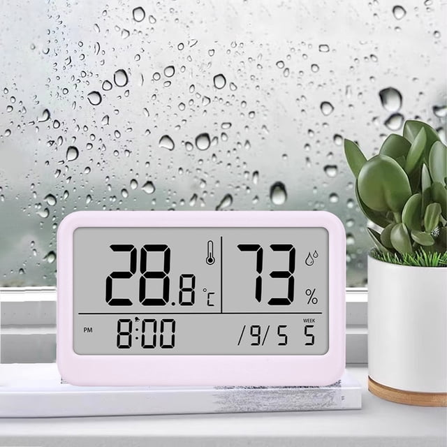 Digital Alarm Clock Temperature Humidity Monitor LED Display Time Date Desk Clock 3.4 In for Bedroom Office Kitchen Nightstand Table Indoor Comfort Monitor Home Weather Station Alarm Clock