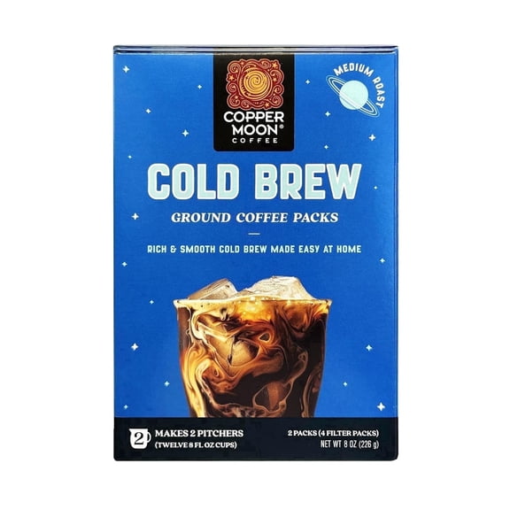 Copper Moon Coffee Cold Brew Ground Coffee Medium Roast 2 Filter Pouches 8 oz