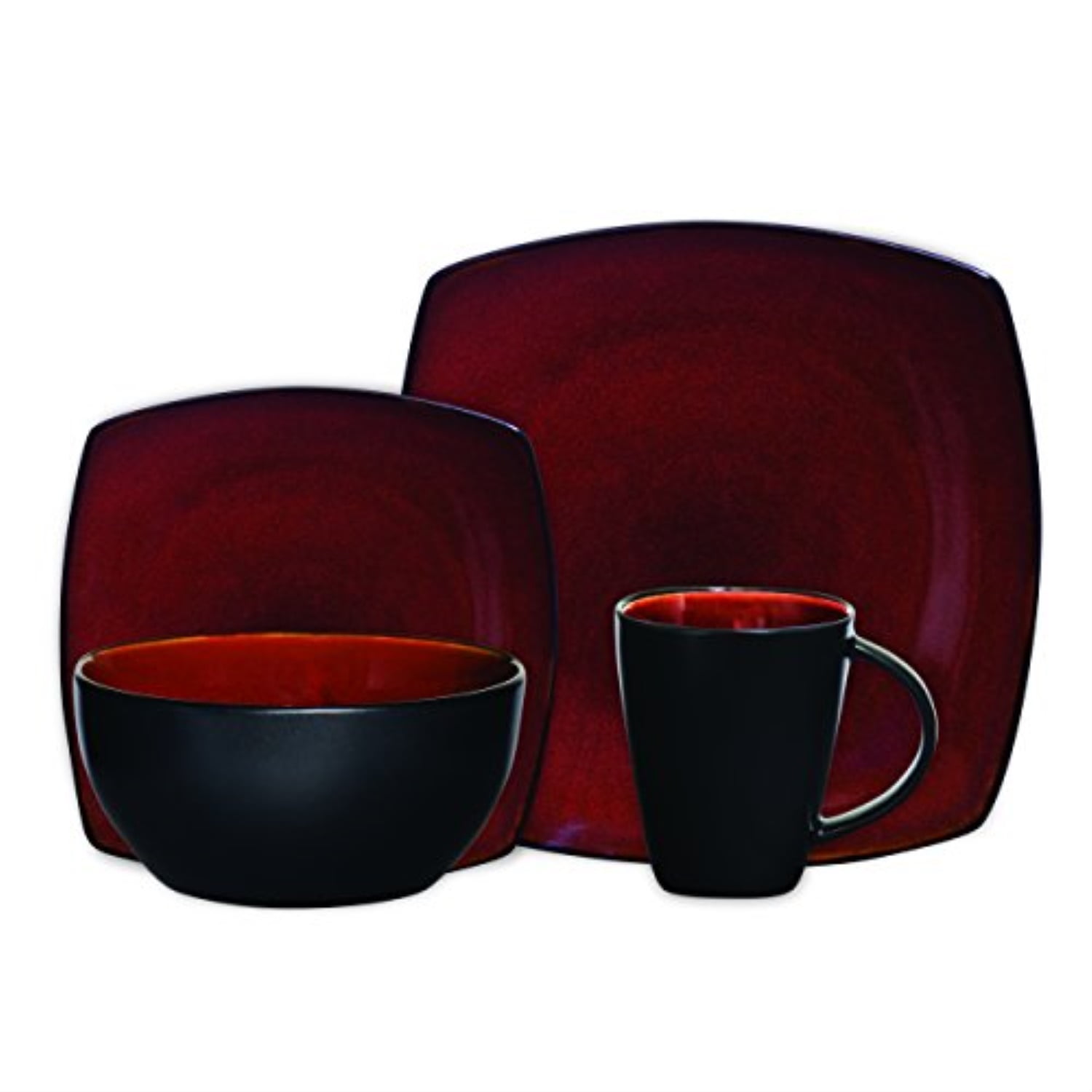Gibson Home Soho Lounge Square 16-Piece red Dinnerware Set