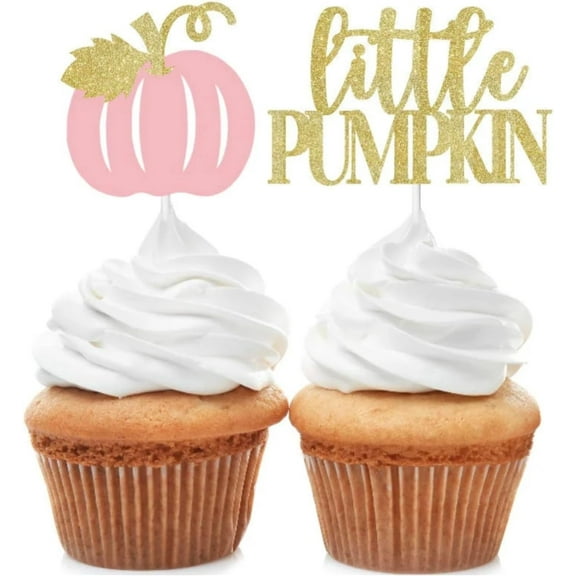 Little Pumpkin Cupcake Toppers, Pumpkin Baby Shower Cupcake Toppers, Gender Reveal, Birthday, Fall, Halloween Decorations 12pcs