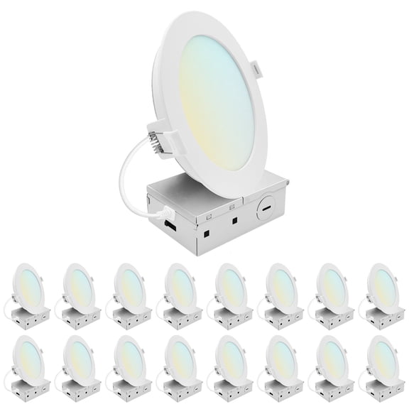 LUXRITE 6 In. LED ECO Backlit Mini Panel Light, 5CCT 2700K-5000K, 1400LM, 15W 100 Beam Dimmable ETL & Wet Rated 16 Pack