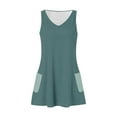 thumbnail image 4 of Atogsazn Women Casual Dress Summer Loose Solid Color Sleeveless V-Neck Dress Plus Size T-Shirt Dress with Pockets Army Green S, 4 of 5