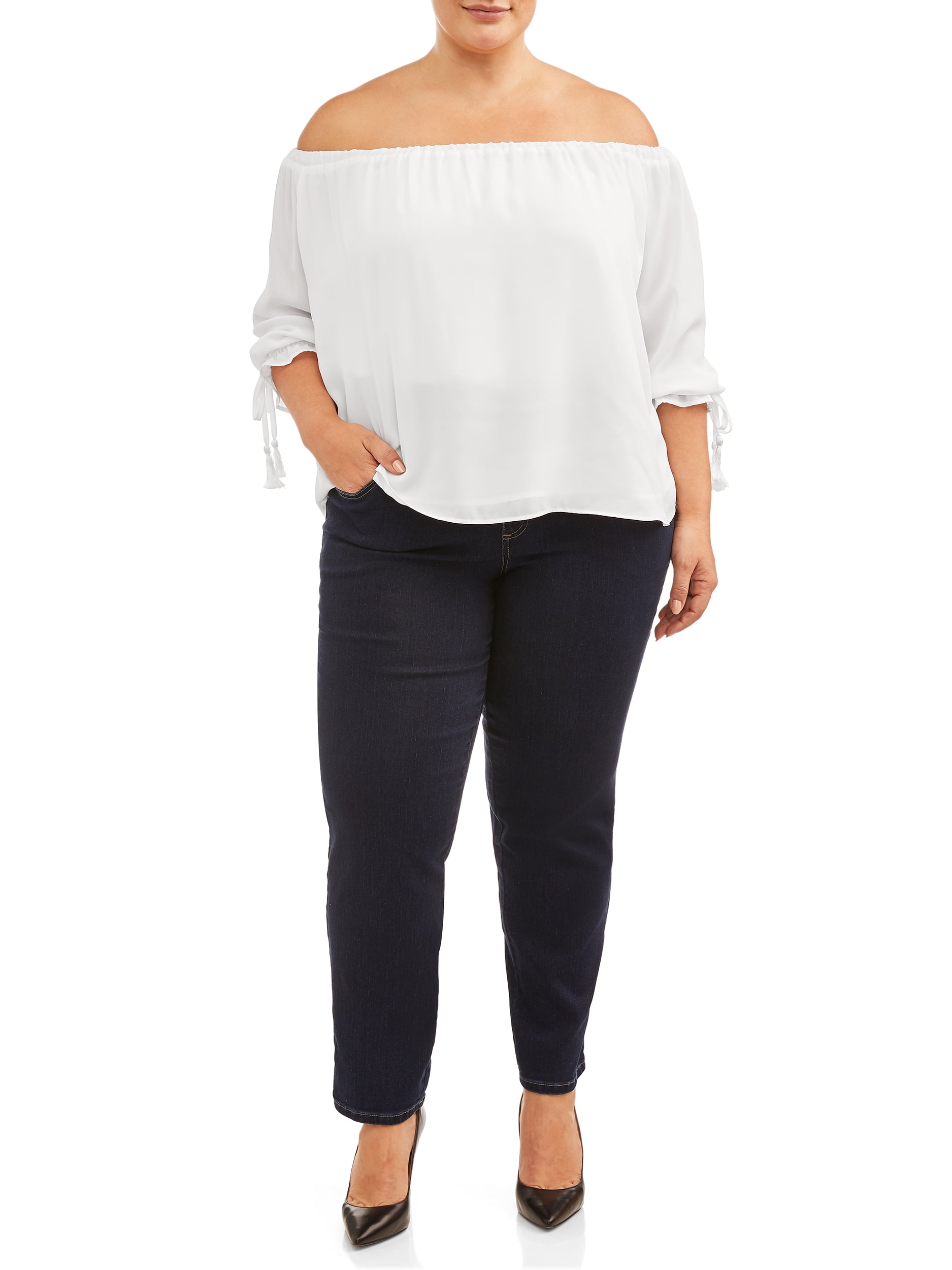 Terra & Sky Women's Plus Size Tummy Control Pull On 4 Pocket Jean with Stretch