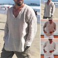 thumbnail image 2 of Camisa casual con cuello en V Camisa casual elegante de manga larga con cuello en V para hombre con detalles de bordes redondeados Diseño de ajuste holgado Color sólido, 2 of 5