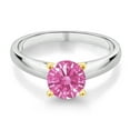 thumbnail image 2 of Gem Stone King 925 Silver and 10K Yellow Gold Ring Solitaire Ring Set With 7mm Round Pink Zirconia (Size 5), 2 of 4