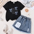 thumbnail image 2 of TOWED22 Kids Baby Girl Summer Clothes Toddler Little Girl 2 Piece Summer Butterfly Print Outfit T Shirt + Denim Skirt Set(F,3-4 Y), 2 of 3