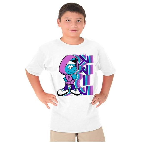 Cool Urban Kanji Smurf Cartoon Crewneck T Shirts Boy Girl Teen Brisco Brands S