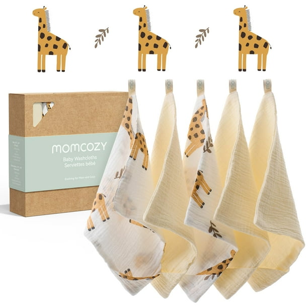 Toallitas para bebés Momcozy, suaves y absorbentes, 4 capas de algodón, paquete de 5