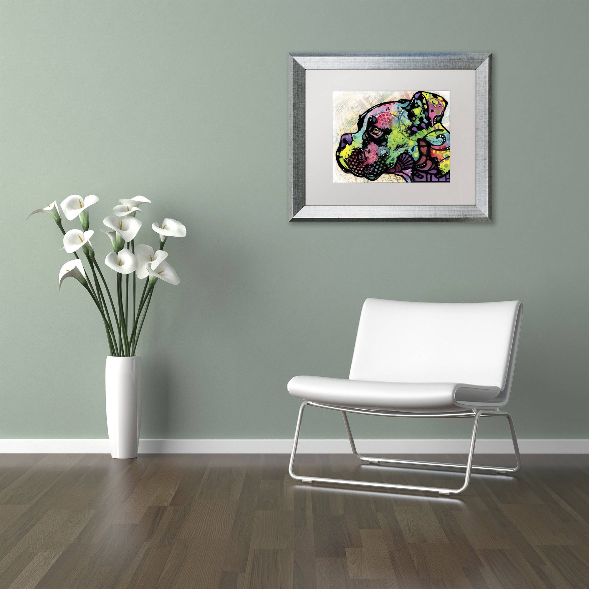 Trademark Fine Art "Profile Boxer Deco" Canvas Art by Dean Russo, White Matte, Silver Frame