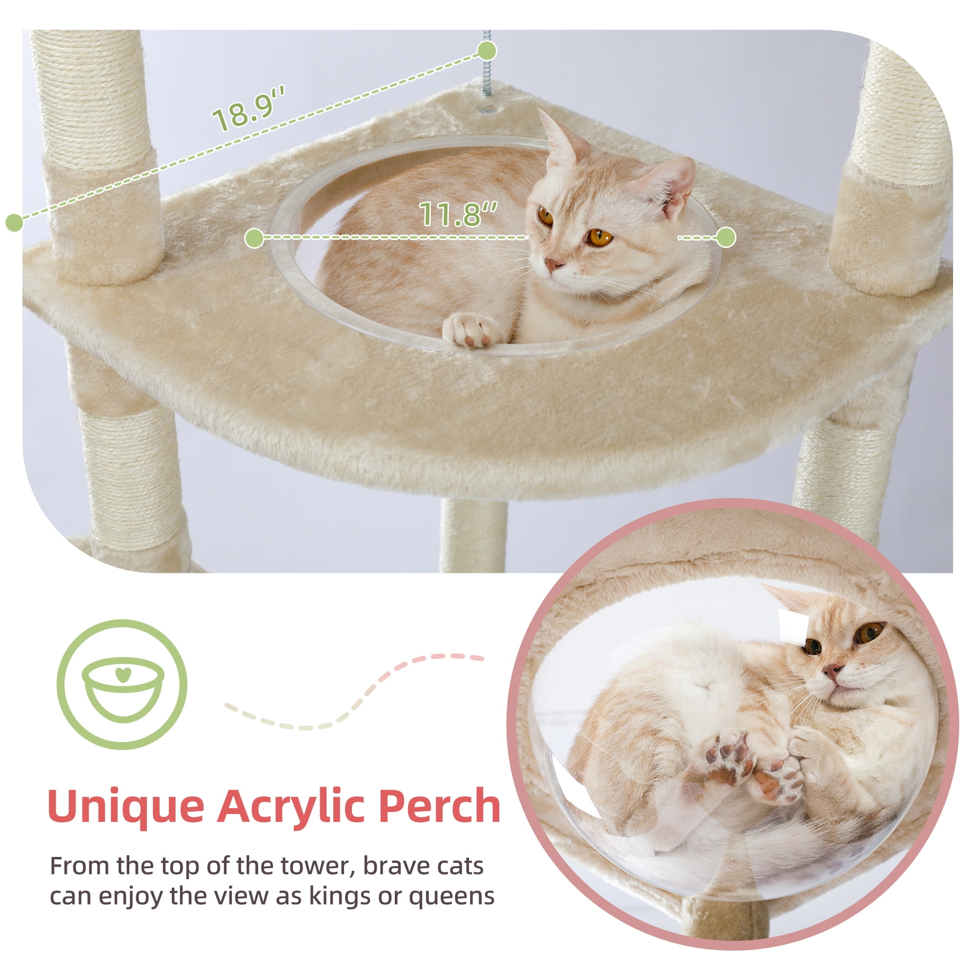 Pefilos Stable Adjustable (92-101)" Cat Tree for Indoor Cats Tall Cat Climbing Tree Cat Tower for LargeCats with Perches Multi-Level Cat Furniture Condo for Multiple Cats, Beige