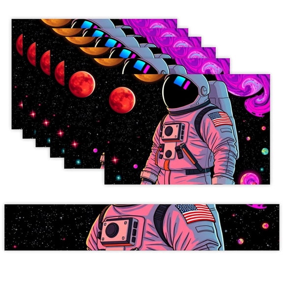 7 Piece Linen Table Runner and Placemats Set, Astronaut Space Galaxy Round Corner Heat Resistant Washable Table Mats for Home Kitchen Dining Party Decoration