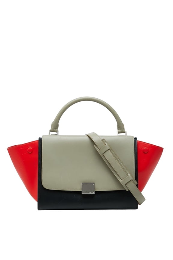 Pre-Owned Celine Trapeze Handbag/Shoulder Bag, 2-Way, Beige, Red, Black Leather, Women's CELINE