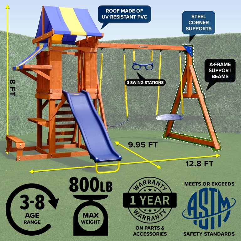 Sportspower Sunnyslope Wooden Swing Set with Play Fort, Trapeze