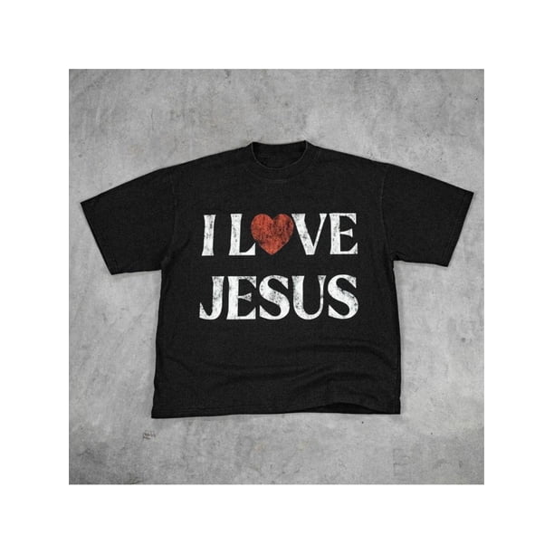 Vintage I Love Jesus Print Short Sleeve T-Shirt Menswear Top Underwear Tshirt Cotton Polyester Graphic Round Neck Casual