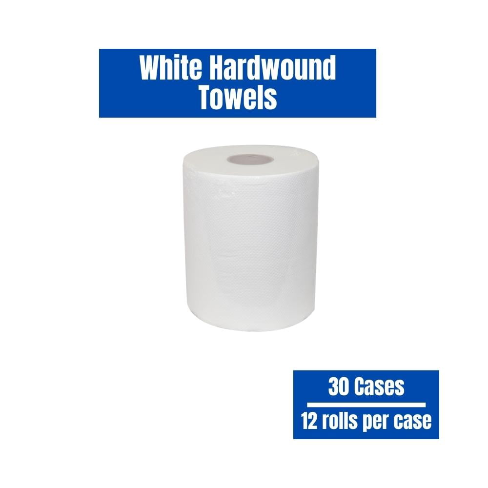 SSBM 8" x 600' 2" Core Hardwound High-Quality Premium White Paper Towel, Superior softness, Highly Absorbent, and Strength, 1 Ply, White, 30 Cases/360 Rolls