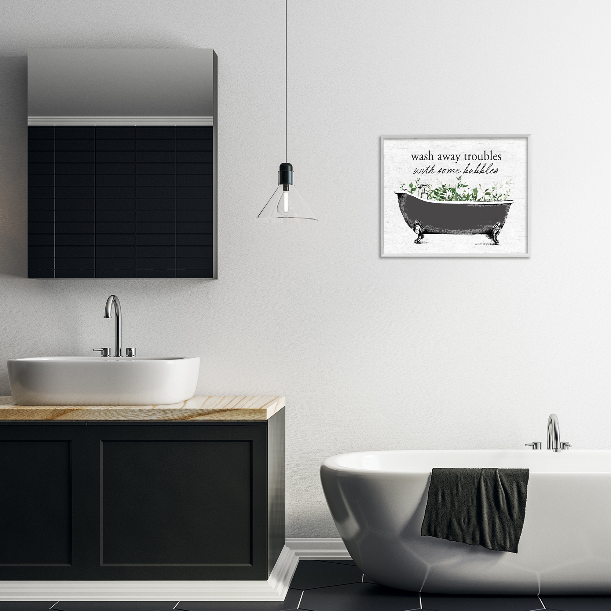 Comforting Bubble Bath Quote White Framed Giclee Art, design by Lettered and Lined