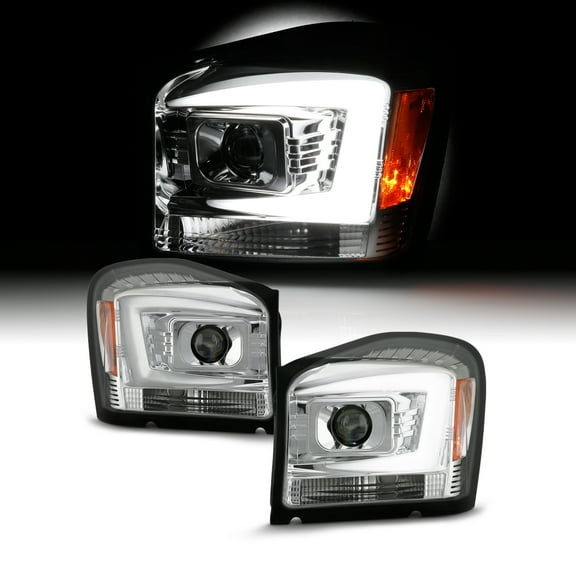 AKKON - Fits 2004 2005 2006 Dodge Durango LED [C-Tube] Projector Chrome Headlights Pair Driver Left   Passenger Right