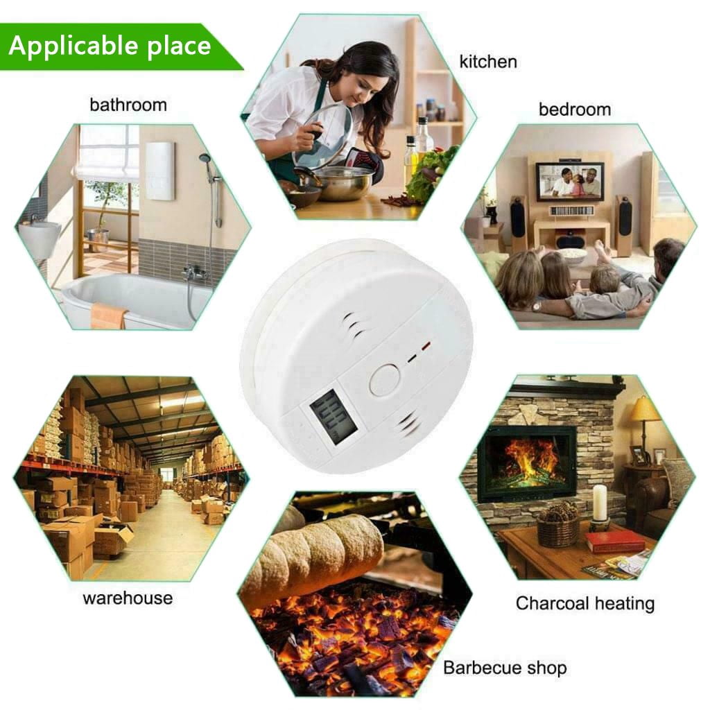 CO Detector Alarm LCD CO Carbon Monoxide Gas Battery Warning
