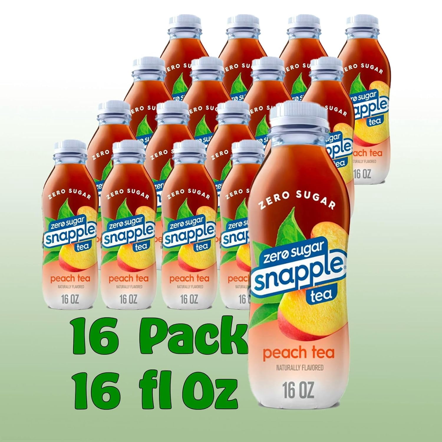 Snapple Zero Sugar Peach All Natural Fruit Juice Drink, 16 fl oz Plastic Bottles, 16-Pack
