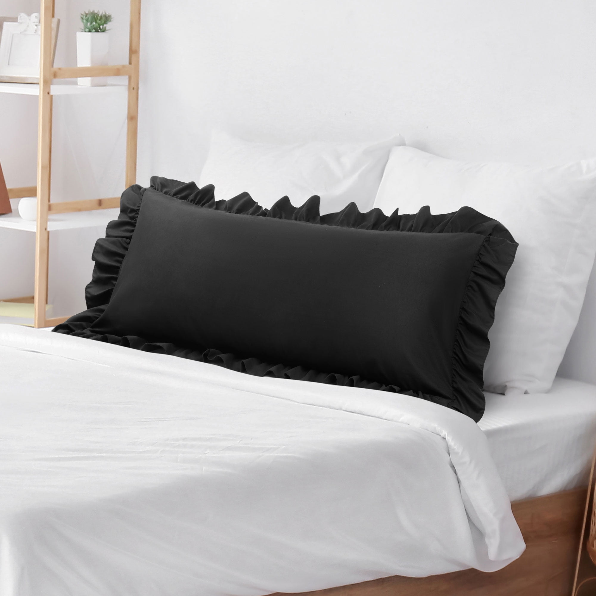 Unique Bargains Microfiber Ruffle Envelope Closure Body Pillowcases Black 20"x54"