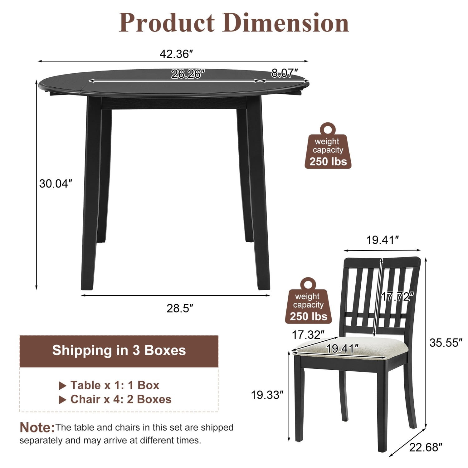 5-Piece Round Dining Table Set for 4 People Folding Wood Dining Table with 4 Upholstered Chairs Space Saving Dining Set for Small Apartment Kitchen Dining Area, Black