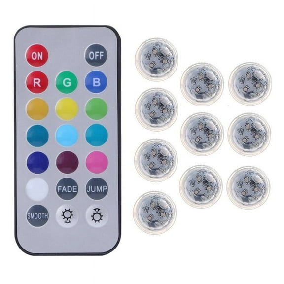 10Pcs LED Color Change Fish Tank Remote Submersible Waterproof Light