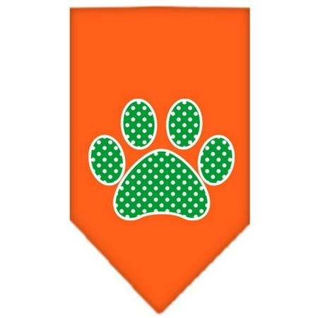 - Green Swiss Dot Paw Screen Print Bandana Orange Large